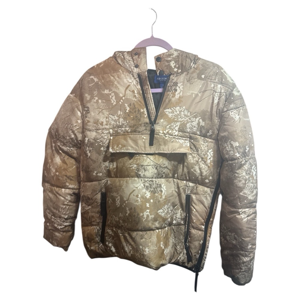 Arizona Jean Co. Men's Camo Hooded Quarter Zip Puffer Anorak‎ Jacket Small